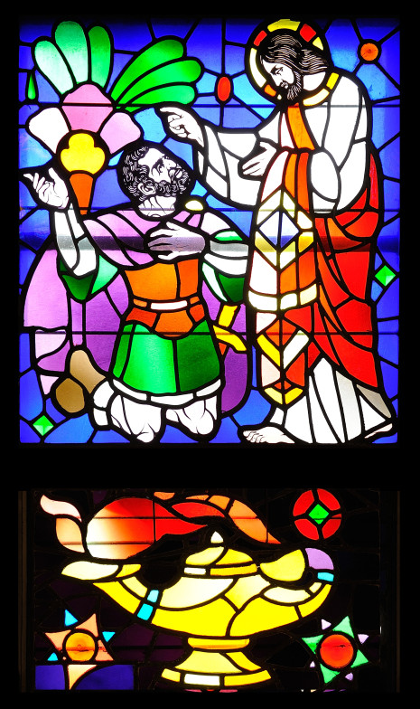 Centurion Begs Jesus stained glass